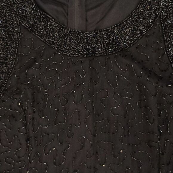 VTG 90s Laurence Kazar Black Beaded 100% Silk Formal Maxi Dress Large Sleeveless - Picture 3 of 12